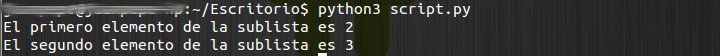 sublistas en python