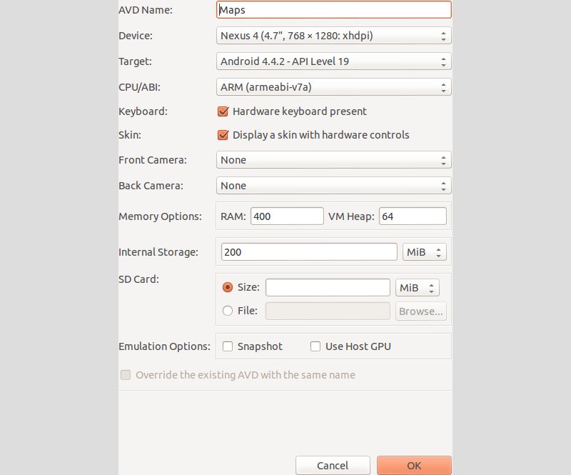 configuración emulador android