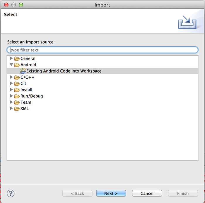 importar proyecto eclipse android