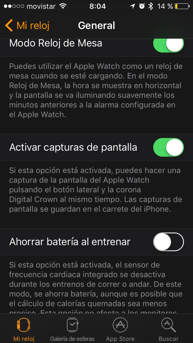 Permitir hacer una captura de pantalla en el Apple Watch
