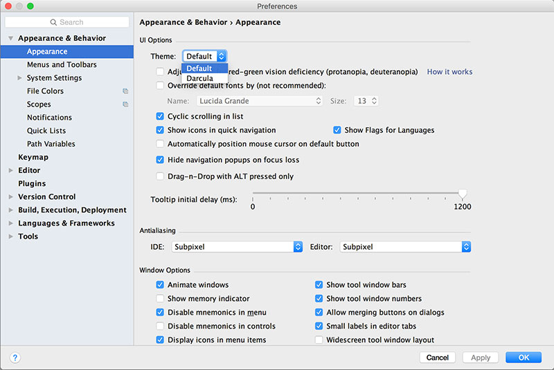 Cambiar tema visual de Android Studio