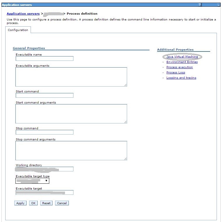 Configuración memoria JVM en WebSphere