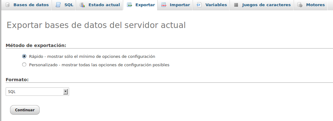 exportar base de datos phpmyadmin