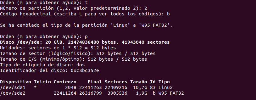 Cambiar tipo de partición con fdisk