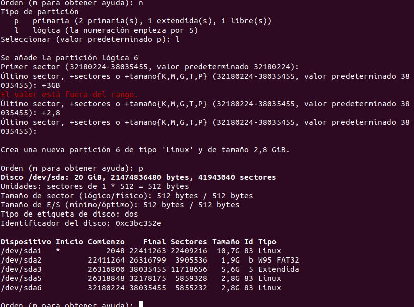 Cómo crear particiones lógicas con fdisk