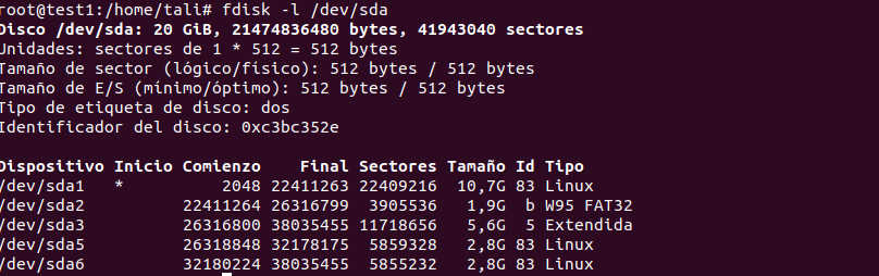 Ver particiones con fdisk