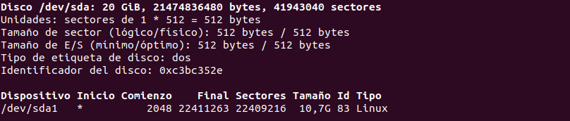 Ver tabla de particiones con fdisk