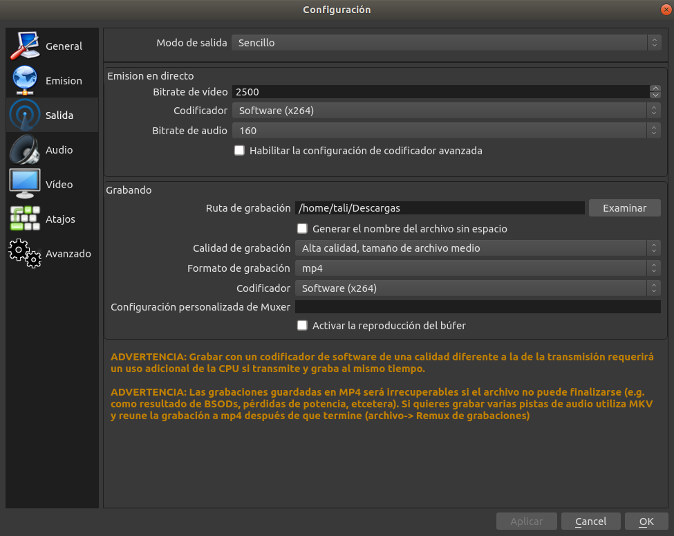 Grabar pantalla en Ubuntu con OBS