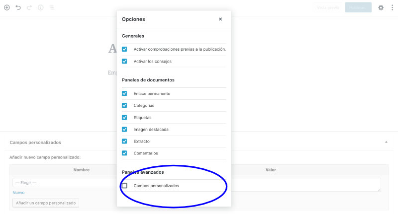 Cómo mostrar los campos personalizados en WordPress 5