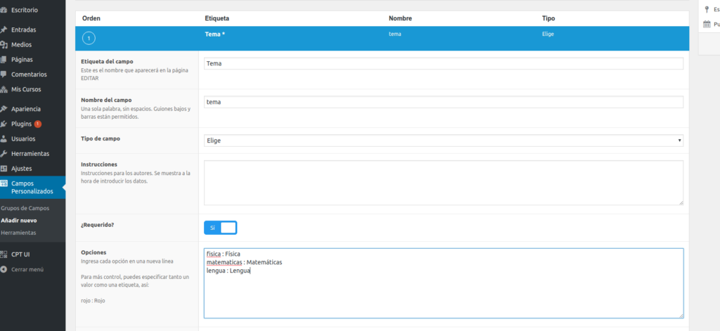 Plugin para crear custum fields en WordPress