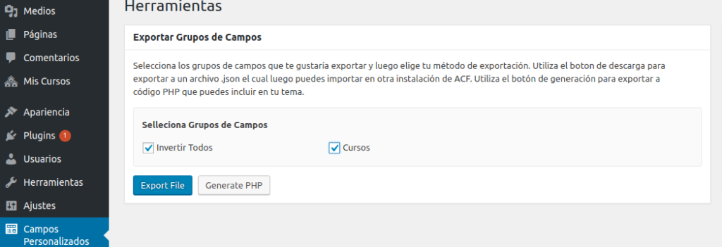 Exportar custom fields en Advanced Custom Fields