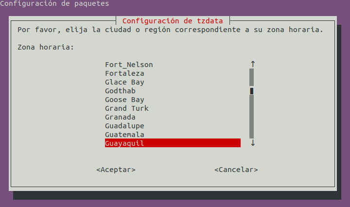 Seleccionar zona horaria en Ubuntu