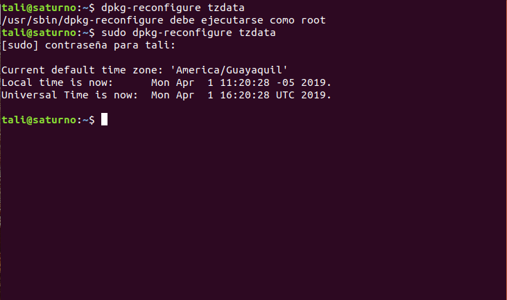 Time Zone cambiado en Linux