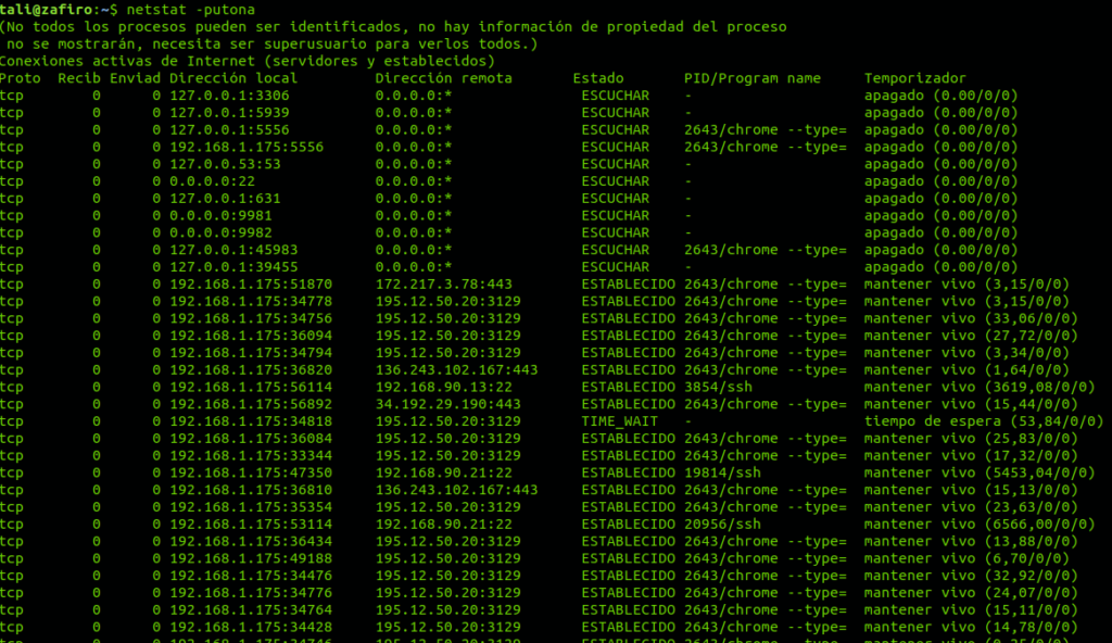 Cómo mostrar las conexiones activas desde consola en Linux