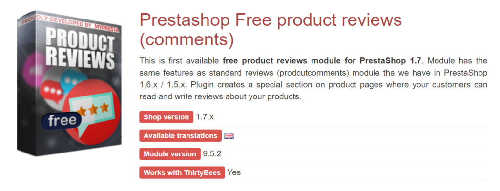 Módulo reviews de productos para Prestashop