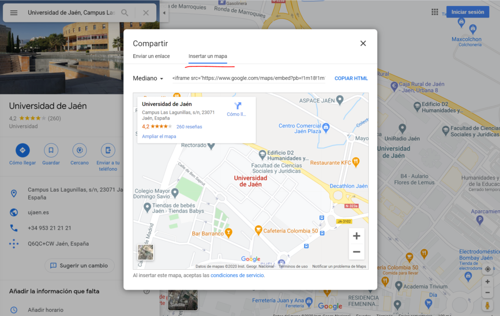 Insertar mapa de Google con iframe