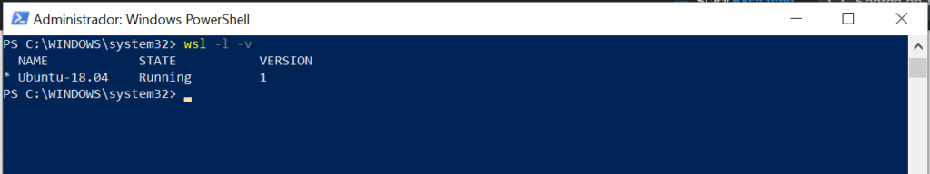 Comprobar la versión de WSL que tenemos instalada