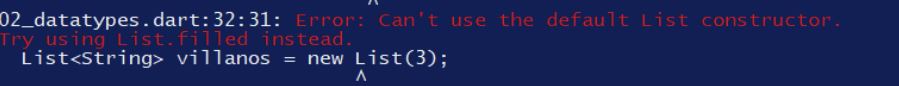 error dart cant use the default list constructor