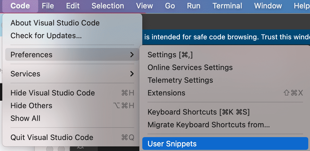 Crear code snippet en visual code